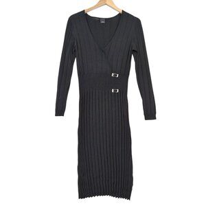 Vintage s Oliver Stretch Knit Dress Womens 10 Black Long Sleeve V-Neck Career